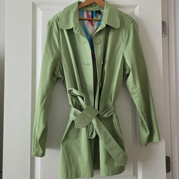 SOLD Y2k New Directions Trench Coat Preppy Cottage Core Womens 1x Light Lime - Picture 1 of 7
